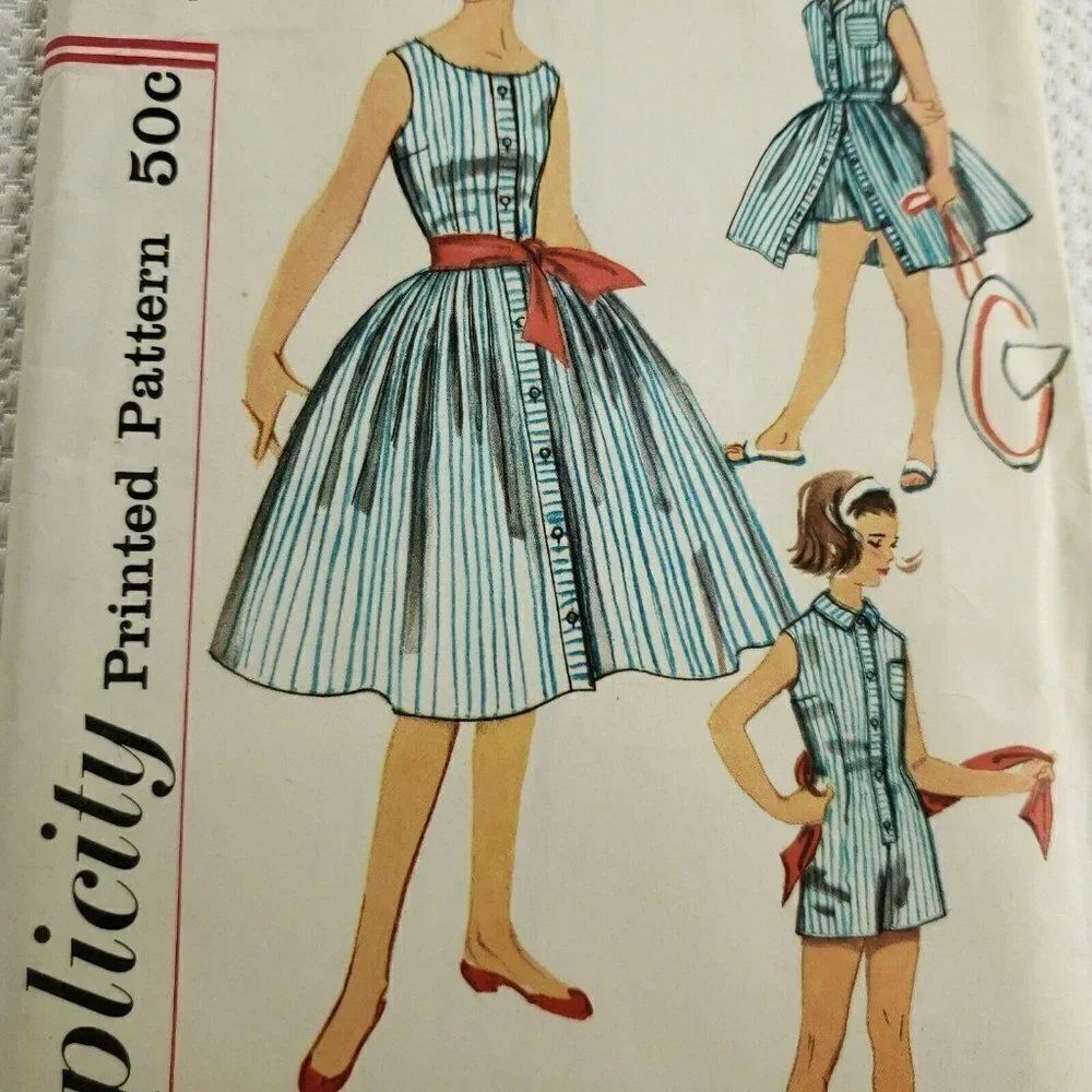 Vintage 50s Simplicity Pattern Girls Dress Romper Circle Skirt Size 10 #2521